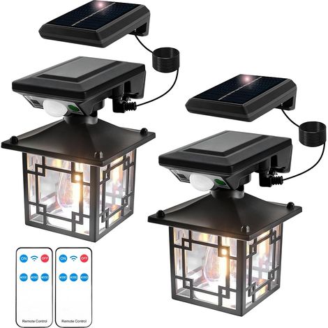 Lot de 2 appliques solaires d'extérieur vintage, lampe solaire extérieure avec détecteur de mouvement, étanche IP65, puissante applique murale d'extérieur (séparables) (1/5)