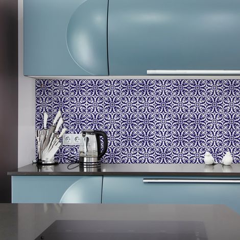 Sticker Mural Carrelage adhésif Cuisine Salle de Bain - 9 STICKERS CARREAUX DE CIMENT AZULEJOS AMPARO - 9stickers20x20cm (1/5)
