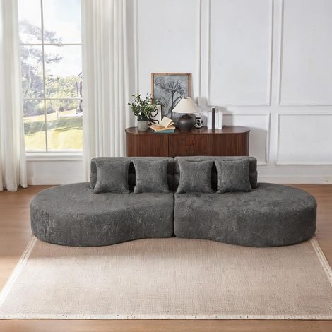 Canapé modulable 2 places gris en mousse haute densité 310 cm (1/5)