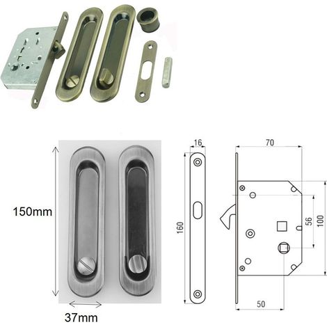 Kit de verrouillage avec rosace ovale, pêne pour porte coulissante, Ø58 mm, acier, finition nickel satiné (1/3)