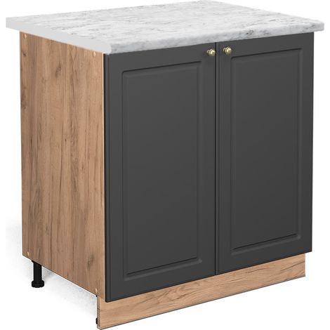 Mobile lavello cucina Fame-Line, Antracite-oro, 80 cm con ripiano, PL Marmo, Vicco