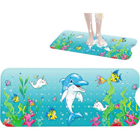 Tapis de Douche - 1 Pièce - PVC - Motif Dauphin - Antidérapant avec Ventouses - 40 x 100 cm (1/5)
