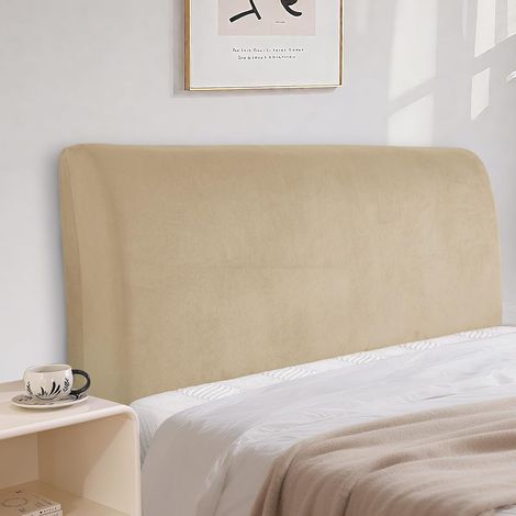 Funda de cabecero de terciopelo, funda protectora totalmente elástica, lisa, a prueba de polvo, lavable (180 cm, color camel). (1/5)