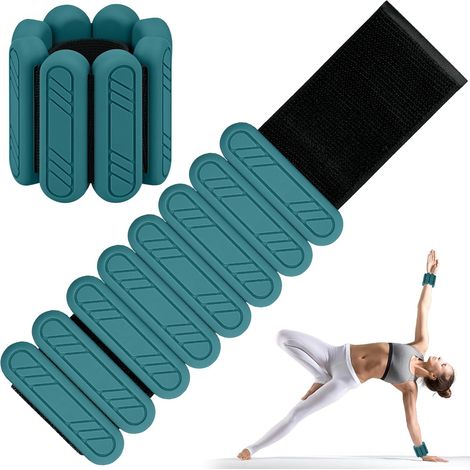 Lot de 2 poids de poignet réglables pour pied ou poignet pour mouvement, marche, jogging, yoga, aérobic, pilates, poids (1/5)
