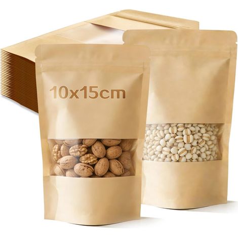 Sachet Kraft Alimentaire, 65 Pièces Sachet Kraft Fenetre 10x15 cm Emballage Pochette Sac Papier Alimentaire - MMCD-ZGL-05124 (1/5)