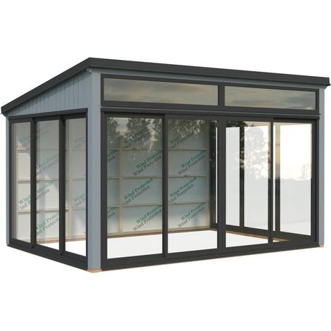 Abri de jardin en bois Saga 11,6 m2 Slide Peint gris clair (1/5)