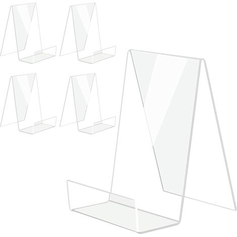 Présentoir à livres en acrylique avec rebord (lot de 5), chevalet d'exposition transparent en acrylique, support transparent pour tablette permettant d'exposer des photos, des livres, des partitions, (1/5)