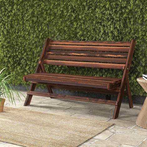 Klappbare 2-Sitzer-Gartenbank mit Lattenrost aus Kiefernholz, 122 x 63 x 83 cm, karbonisiert