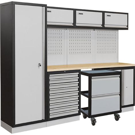 Arredamento modulare garage officina FERVI A007S - 2640 x 498 x 2000 h mm - piano in legno (1/2)