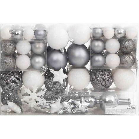 Un ensemble de 111 décorations de Noël en polystyrène blanc et gris (1/5)