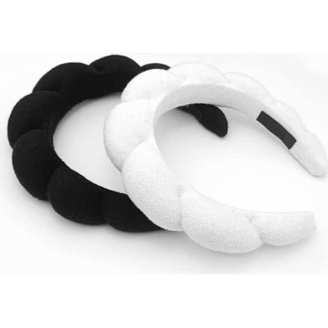 Bandeau cheveux noir en tissu éponge absorbant, extensible et antidérapant : idéal pour soins du visage, maquillage et séances de spa à la maison (1/5)