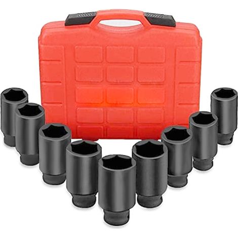 Juego De Vasos De Impacto 1/2" 6 Caras Para Bujes 29mm 30mm 31mm 32mm 33mm 34mm 35mm 36mm 38mm, 9 unidades (1/4)