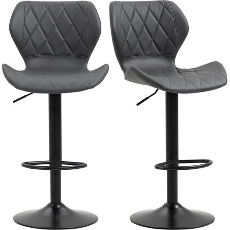 Lot de 2 tabourets bar en similicuir à hauteur réglable pivotants avec dossier et repose pieds gris 46 5 x 49 x 92 113 cm (1/5)