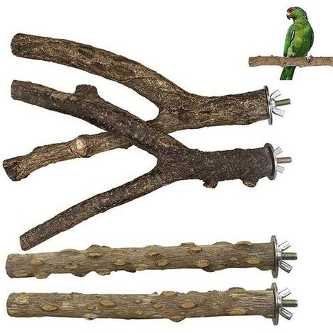 4 Pieces Wooden Bird Cage Branches, Natural Wood Bird Perches, Parakeet Stand Toy, Wooden Stand for Parrot Bird Cage for Parrots Budgies Cockatiels (1/4)