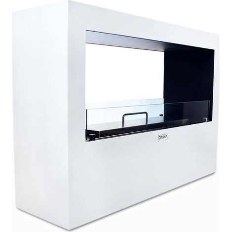 Camino a bioetanolo Dspedalier, Caminetto ecologico, Focolare senza fumo, Riscaldatore ad etanolo, Made in Italy, 30x100 h70 cm, Bianco