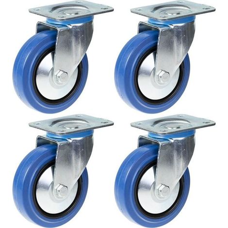 Drehrollen - Gummi - 125mm - Packung mit 4 - Tragfähigkeit 800 kg - Blau