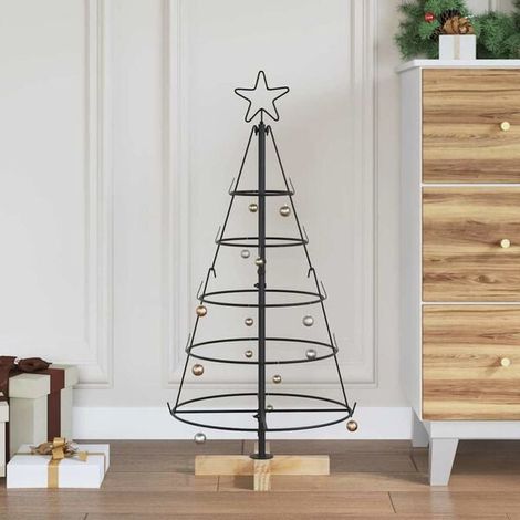 Arbre en cône de Noël avec support Noir 90 cm Acier, Décoration de Noël (1/5)