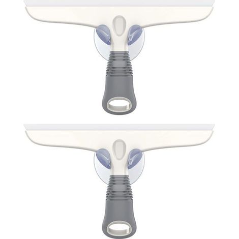 Lot de 2 grattoirs en silicone avec ventouse, pour vitre de douche, blanc et gris. (1/5)