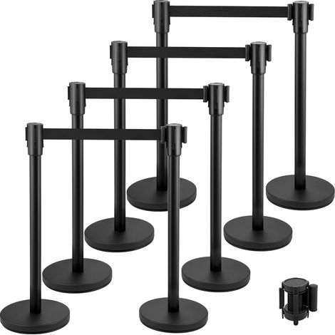 Poteau de Guidage 8PCs, Barrière de Balisage pour Contrôle de Foules avec 2 Rubans Rétractables de 2 m pour Délimitation Séparation File d'Attente en Public École Théâtre Hôtel Exposition (1/5)