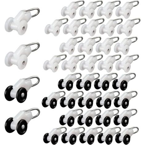 40-teiliges Set mit Gardinengleiterrollen, Pergola-Schienenhaken, Gardinenschienenrollen, Metallrollen, verschiebbaren Gardinenhaken, Gardinenstangenrollen und Gardinenschienengleitern