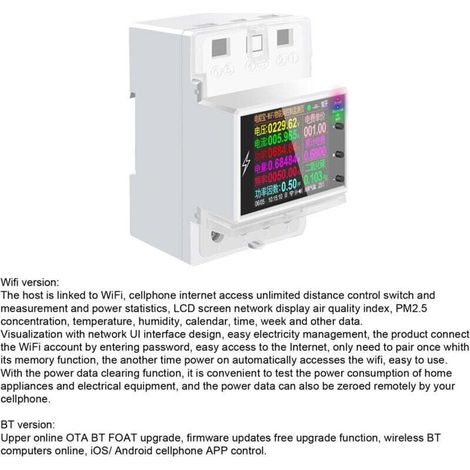 Compteur Électrique WiFi Rail DIN - Surveillance en Temps Réel via App - Écran Couleur 2.4" - Gestion Multi-Énergie (1/4)
