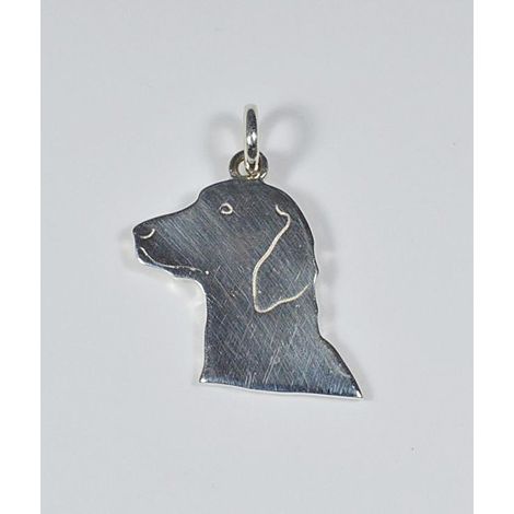 Silberanhänger mit Silhouette eines flachköpfigen Hundes, komplett mit kostenlosem Halsband