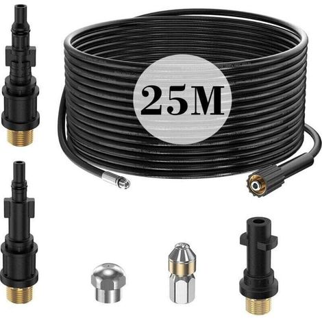 25M High Pressure Drain Cleaning Hose for Kärcher K2 K3 K4 K5 K6 K7 HD HDS, 180Bar Professional Drain Auger Kit with Rigid and Rotating Nozzles, Adapter for Lavor Parkside & Bosch Aqt (1/4)