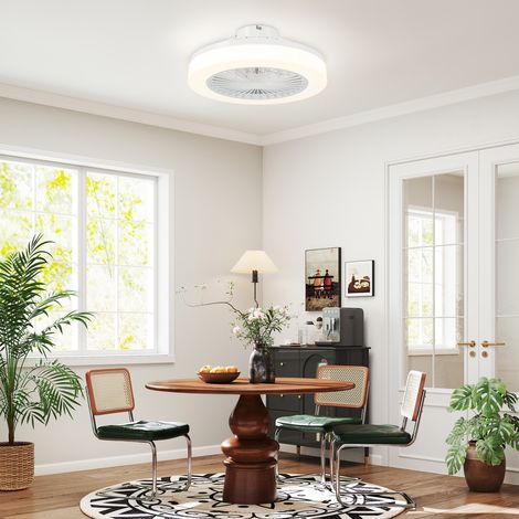 Ventilatore da soffitto con luce LED, 6 velocità, telecomando, bianco