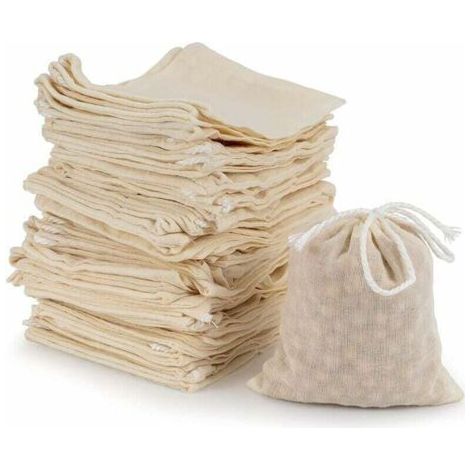 50 Pièces Sacs en Mousseline de Coton, Sachets Filtre à Thé Réutilisables avec Cordon pour Filtration de laitier, Épices de Magasin, Trempage de Liqueur Médicinale (8 x 10cm) (1/4)