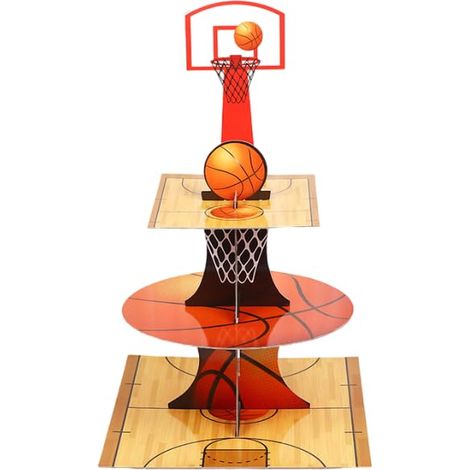 Présentoir à cupcakes à 3 étages sur le thème du basketball, tour à desserts en carton pour garçons et adolescents, décoration pour fête d'anniversaire sportive pour enfants (1/5)