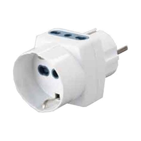 Adattatore Triplo Bivalente Presa 1 Presa Schuko con 2 Prese 10 e 16 A