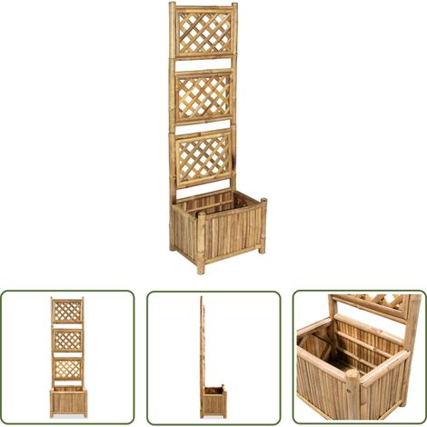 The Living Store Lit surélevé de jardin avec treillis Bambou 40 cm - Jardinière En Bambou - Pot De Fleurs Vertical - Bac Plante Suspendu - Support Plantes Grimpantes - Décoration Jardin (1/5)
