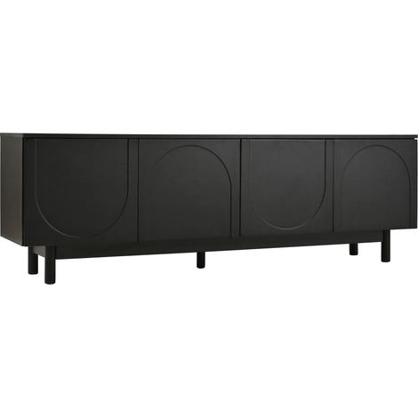 Meuble TV noir moderne, 175 x 38 x 56 cm, 4 portes avec étagères réglables (1/5)