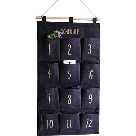 Organizador para el aula con bolsillos numerados, para colgar en la puerta, ideal para guardar el celular, la calculadora y otros objetos pequeños. 12 compartimentos.