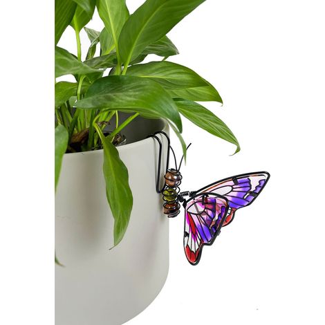 Suspension Pour Pot De Fleurs - Suspension En Verre Et Fer Avec Insecte Peint - Décoration Extérieure Et Intérieure - 1 Pièce (1/4)