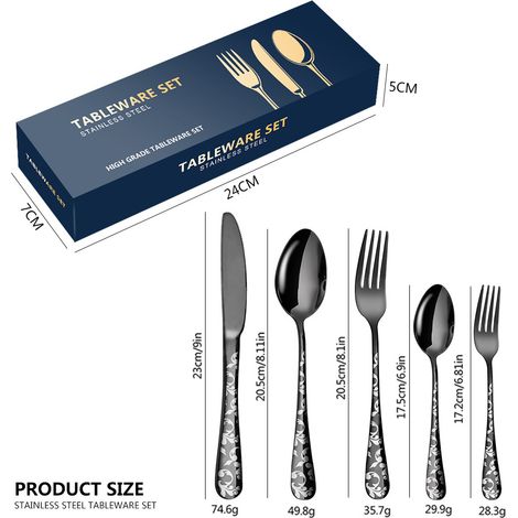 Couverts polis miroir, ensemble d'argenterie en acier inoxydable, 4 couteaux, fourchettes, cuillères à thé, 20 pièces (1/5)