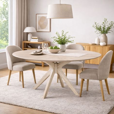 Table à manger ovale 180x110x75 cm chêne blanchit - LYXO (1/5)