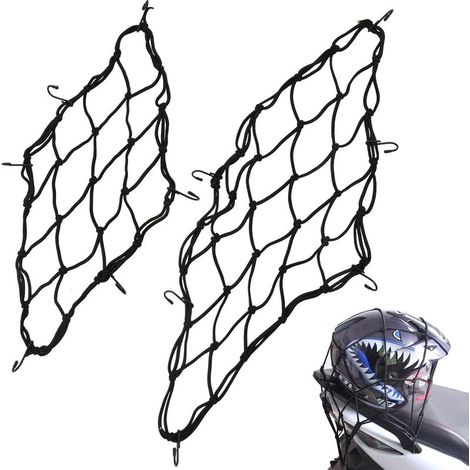 ilet de Rangement Moto, 2 Pieces Casque de Moto à Net (30 x 30cm, 40 X 40cm) avec 6 Crochets pour pour Vélo Filet Moto Filet Bagage Filet Transport (Noir) (1/4)
