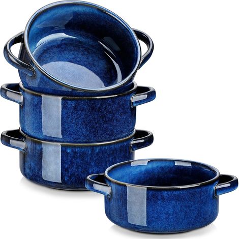 Bols à Soupe Série Stern avec poignées, en céramique de 30 oz pour céréales, pâtes, chili, ragoût, ensemble de bols en porcelaine, four, micro-ondes, lavable au lave-vaisselle, lot de 4 (1/5)