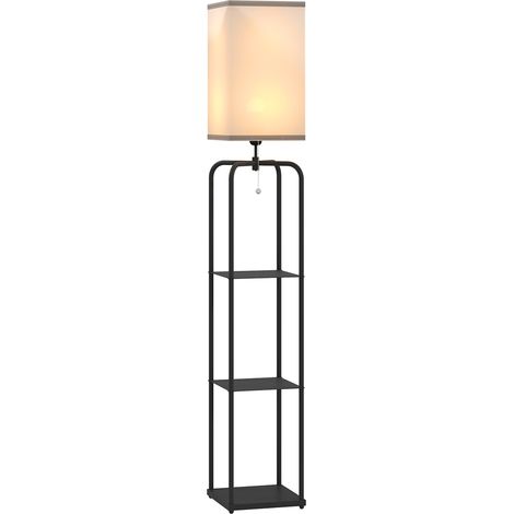 Stehlampe mit Regalen und Stoffschirm, Ketten-Zugschalter, 26 × 26 × 163 cm (1/5)