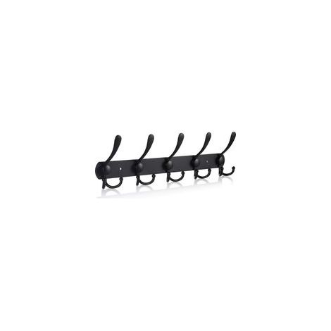 Perchero de pared de acero inoxidable, ganchos para abrigos, perchero de pared para toallas y sombreros (15 ganchos, negro mate) - Crezuo