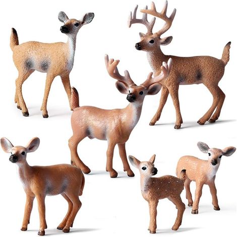 Figurine de cerf, petit ensemble de figurines réalistes représentant une famille de cerfs des bois (1/3)