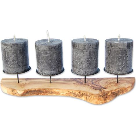 Chandelier de Table de l'Avent 4 Bougies en Bois d'Olivier Rustique 39x6x1.5cm - PANGIVO (1/3)
