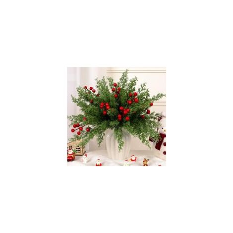 Lot de 45 décorations de Noël artificielles, branches de pin de Norfolk et tiges de baies rouges pour guirlande de Noël, décoration de table, vase, sapin de Noël