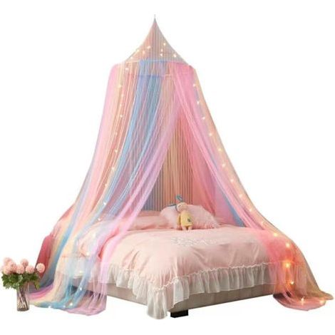 Ciel de lit pour filles, ciel de lit arc-en-ciel, tente de jeu moustiquaire princesse pour enfants, housse de lit suspendue pour la décoration de chambre d'enfant (arc-en-ciel) (1/3)