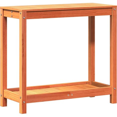 Mesa de plantación de madera maciza 82,5 x 35 x 75 cm vintage rústica jardín con estante abierto de pino marrón 020049472 (1/5)