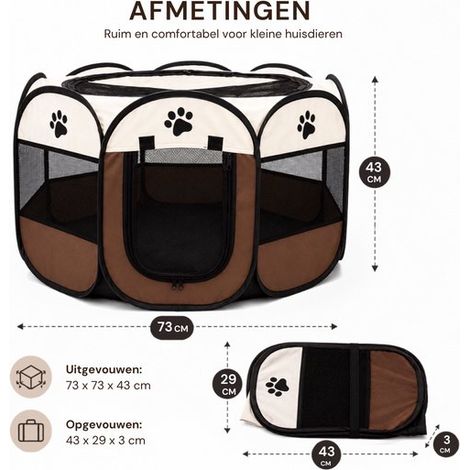 Parc pliable pour chiots - Parc pour chiens - Parc pour chats - Caisse de transport en tissu - 73 x 73 x 43 cm - Intérieur et extérieur - Blanc et marron (1/5)