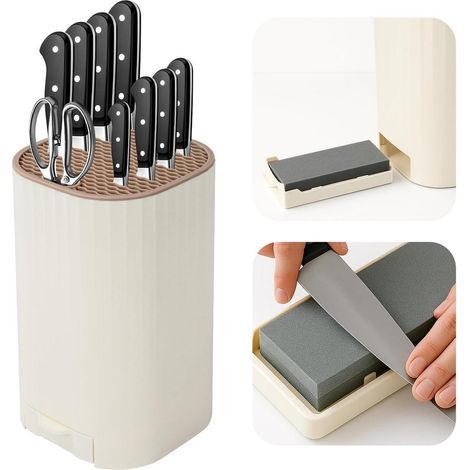 Messerblock 4-in-1 mit Schleifstein, Universal Messerhalter Organizer Weiß (1/4)