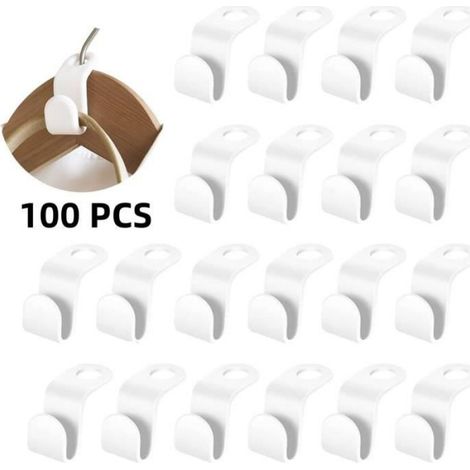 100 Crochets de connexion, Plastique, 5x2 cm, Blanc, pour Cintres en cascade, Garde-robe (1/4)