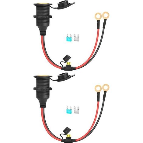2pcs 12V/24V Fiche Allume Cigare Fixable avec Rallonge Câble 2.5 Sq. (env. 13AWG) Embout étamé pour Remplacement ou DIY Remplacement DC Socket 20A 0.35m (1/5)